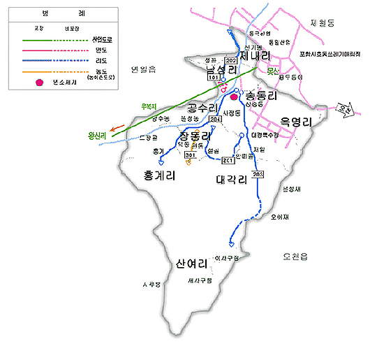 대솜면에는 제내리,남성리, 송동리, 옥명리, 공수리, 장동리, 대각리, 홍계리, 산여리가 있습니다.