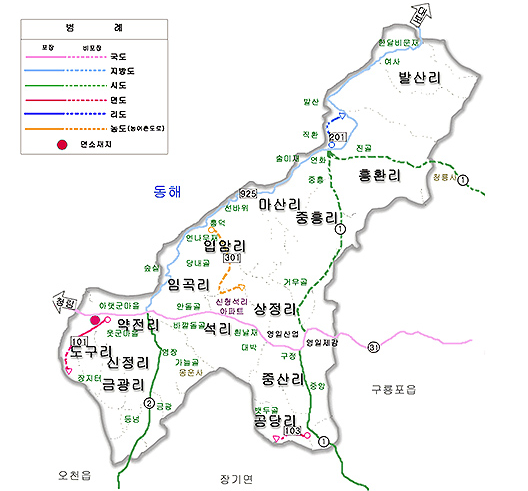 동해면 관내도입니다.