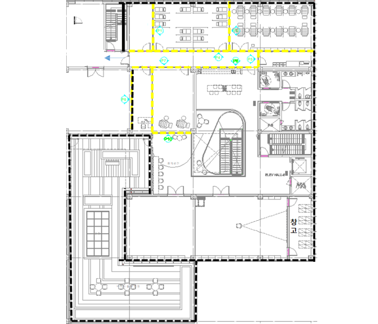 2층은 어울림홀, 안내데스크, 심신안정실1,2,3, 마음케어룸, 상담실, 정원, 탕비실이 위치해있습니다.